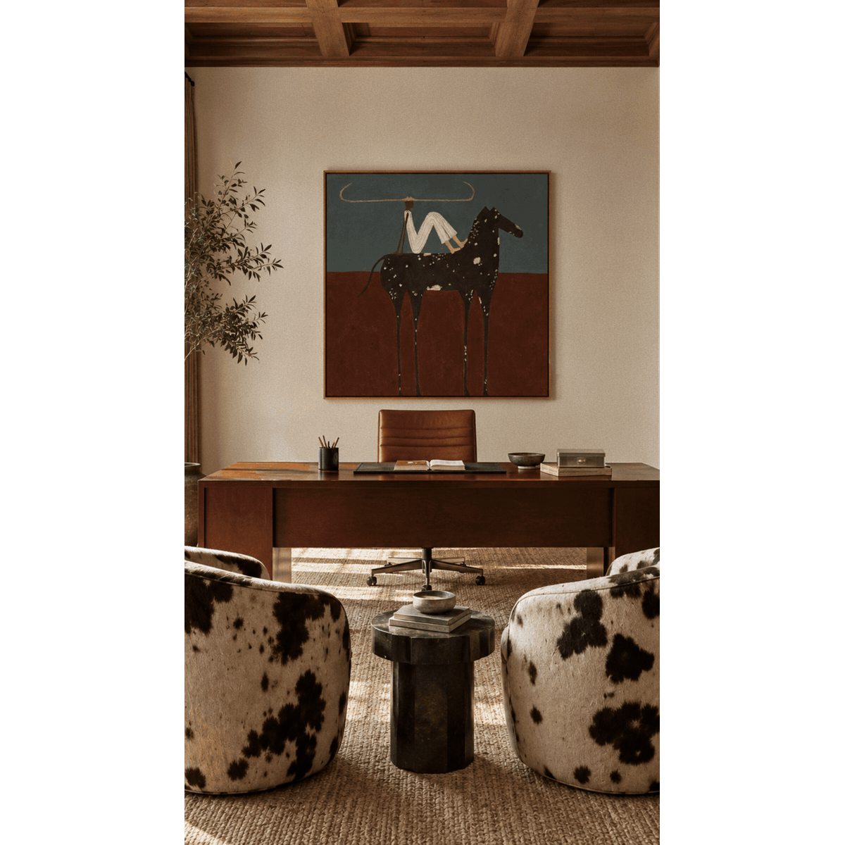 Notable Editions banner - painting of a rider on a horse in a wood-paneled office