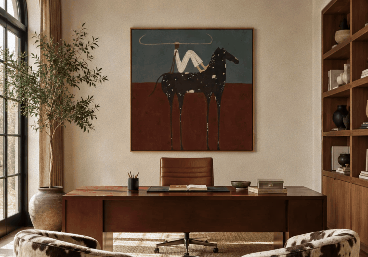 Notable Editions banner - painting of a rider on a horse in a wood-paneled office