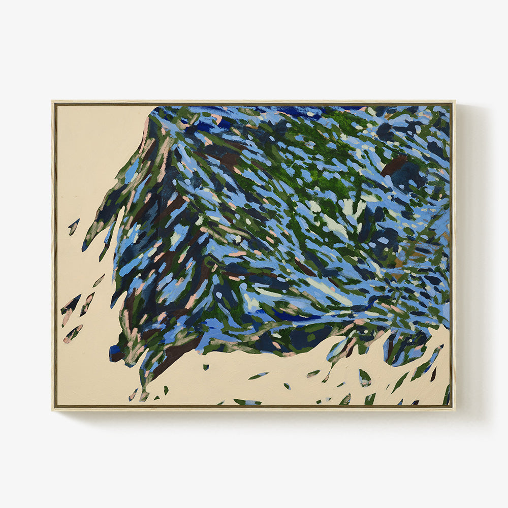 Abstract painting Loop and Lil Agree by Codie OConnor with dark blue green and light blue on a cream background