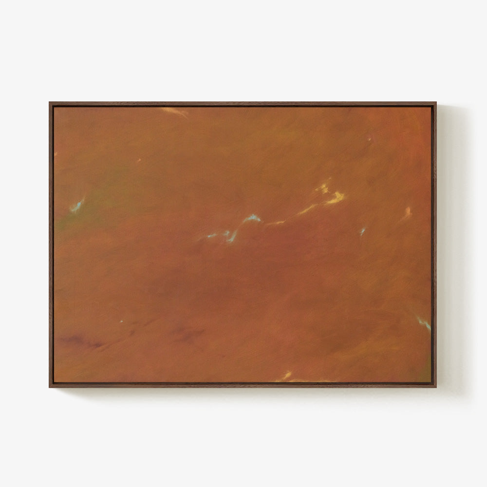 Abstract painting Nocturnal Current III by Jihyeon Park in a dark brown frame featuring shades of reddish-brown