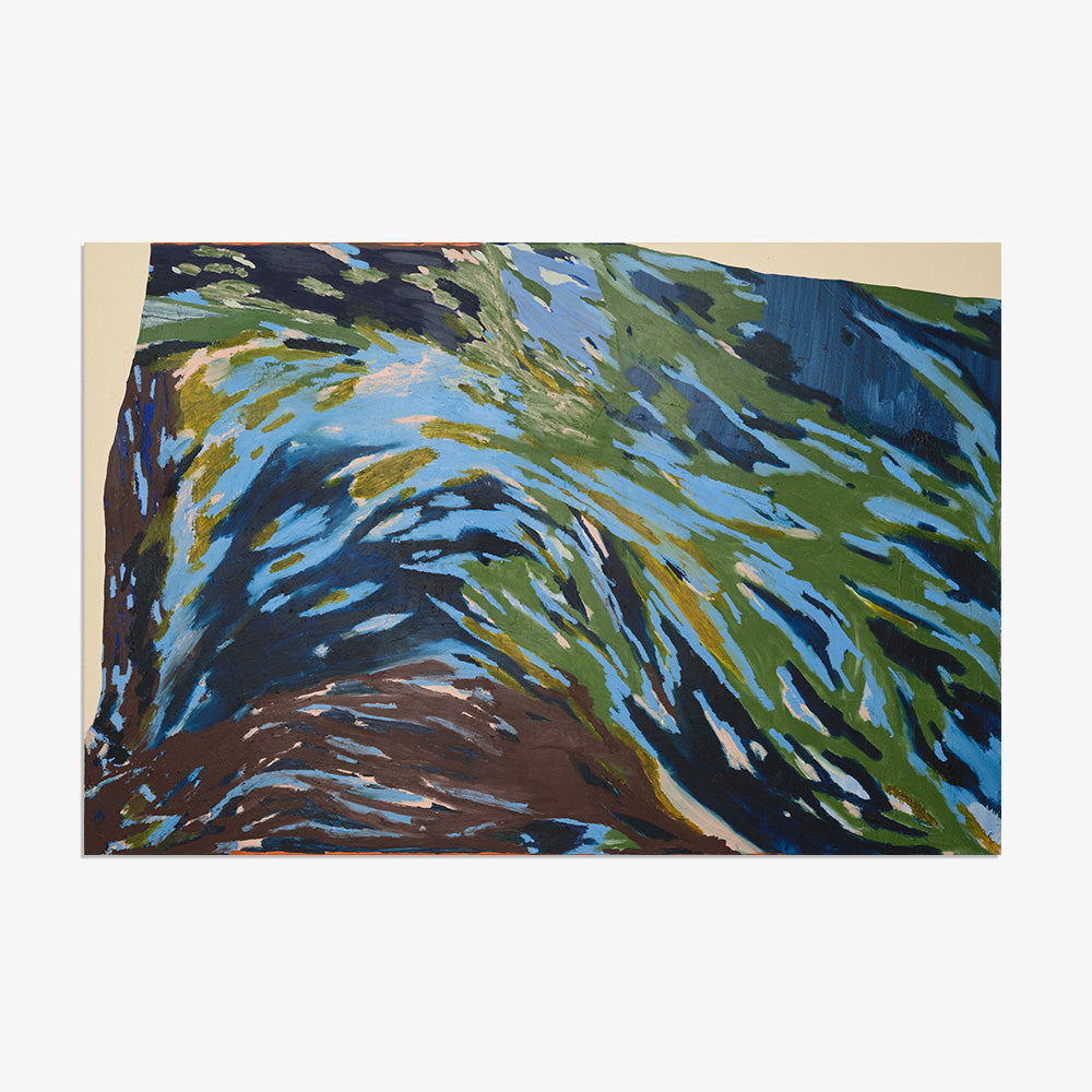 Abstract painting Ruki at 4am with blue green and brown swirling brushstrokes against a light background