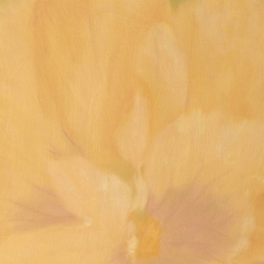 Close-up of the abstract painting Sage Drift revealing soft yellow and pale purple brushstrokes forming a flower