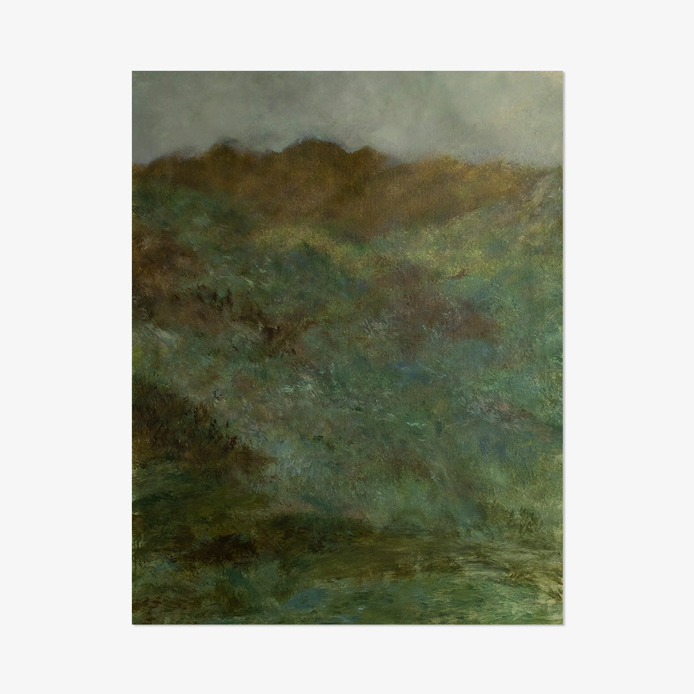 Unframed abstract painting Scottish Highlands 02 depicting green hills under a gray sky