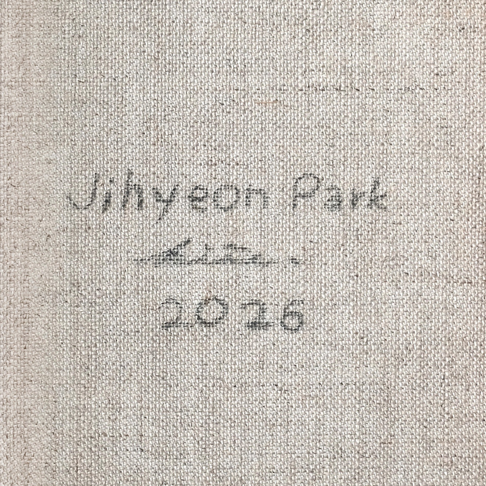 Back of the Still Life in Deep Blue painting canvas signed by Jihyeon Park and dated 2016
