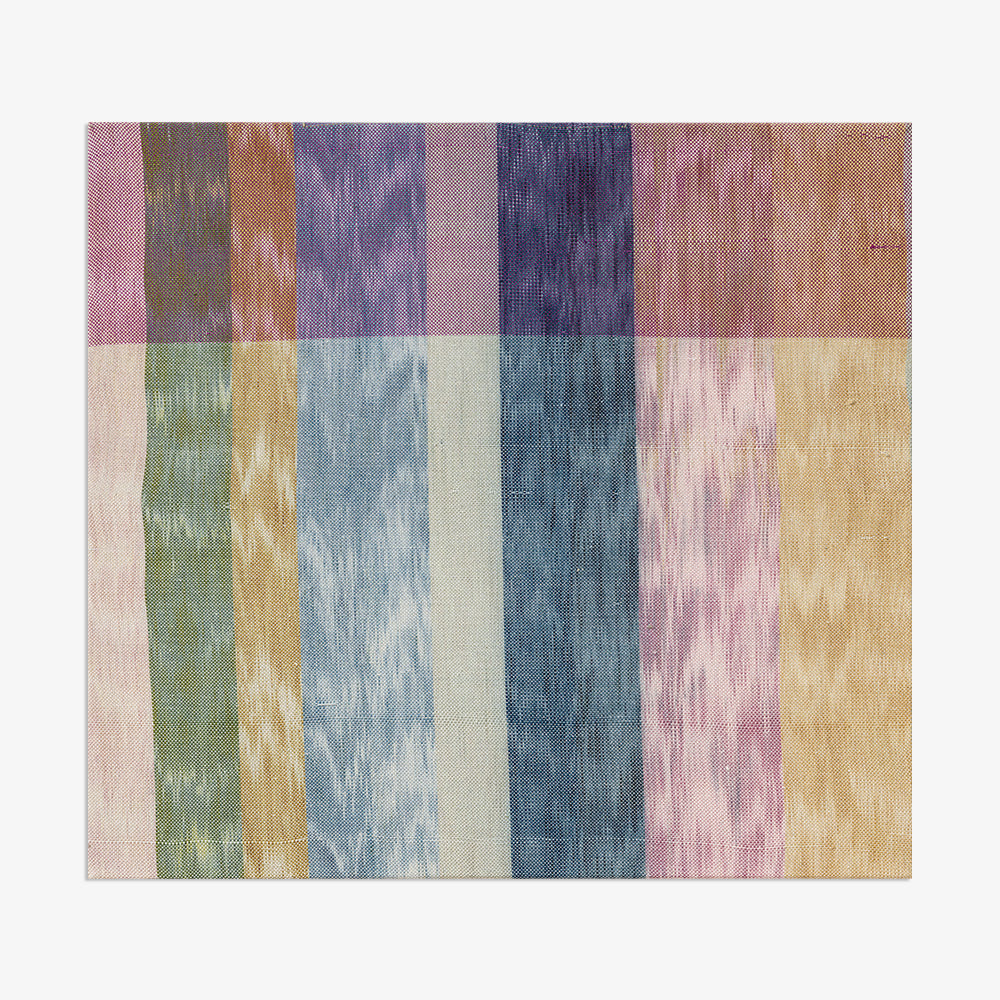 Textile art with vertical multicolored striped pattern and soft woven texture