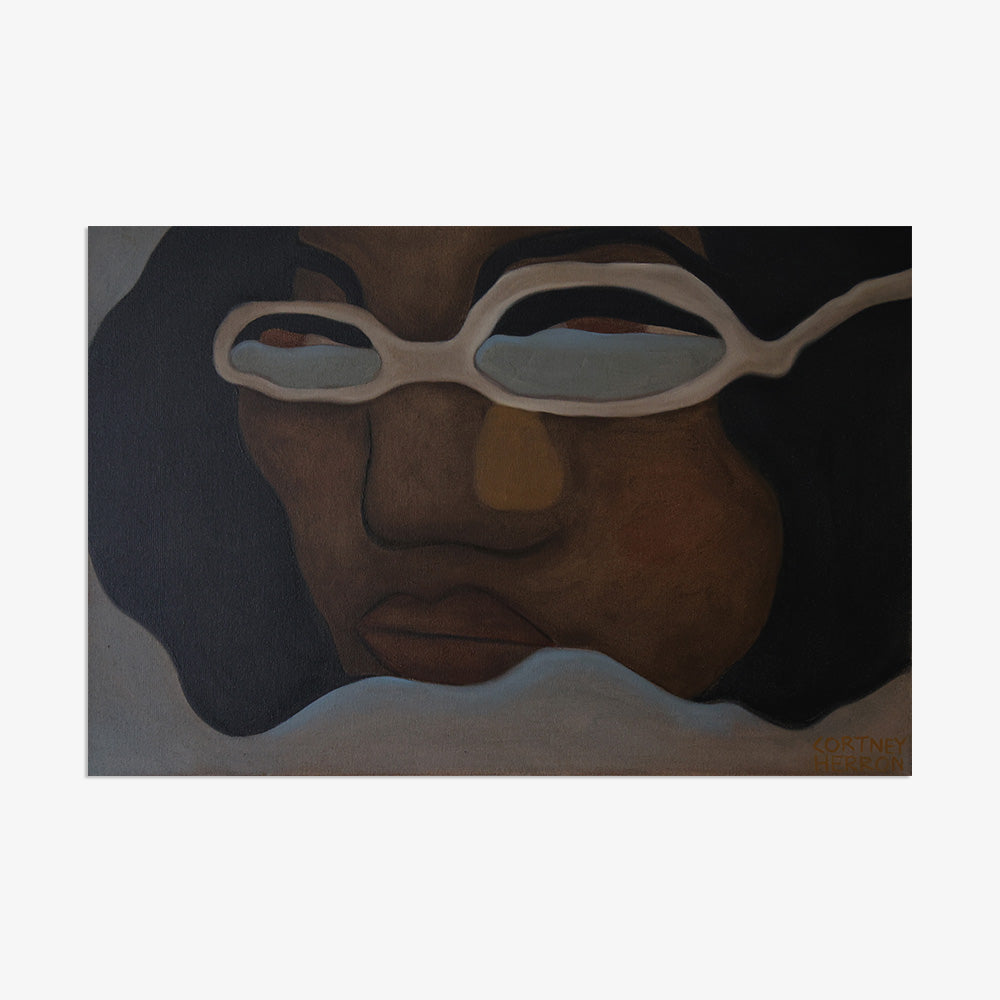 Painting of a person wearing glasses with a modern minimalist edge