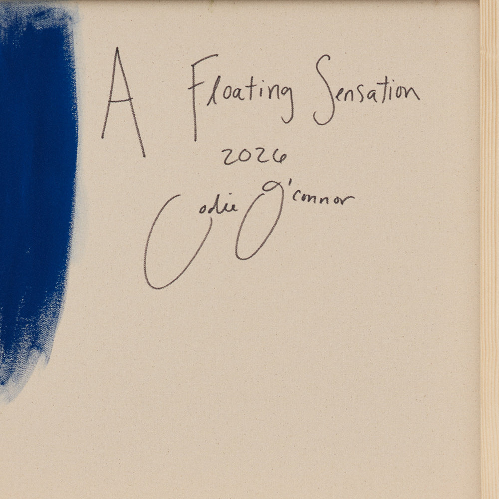 Back of framed painting showing artist signature Codie OConnor title A Floating Sensation and year 2026