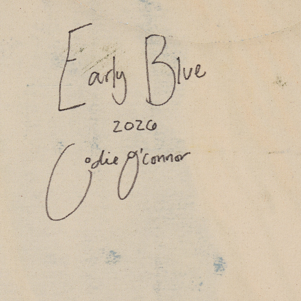 Handwritten signature and date on the canvas back reading Early Blue 2026 and Codie OConnor