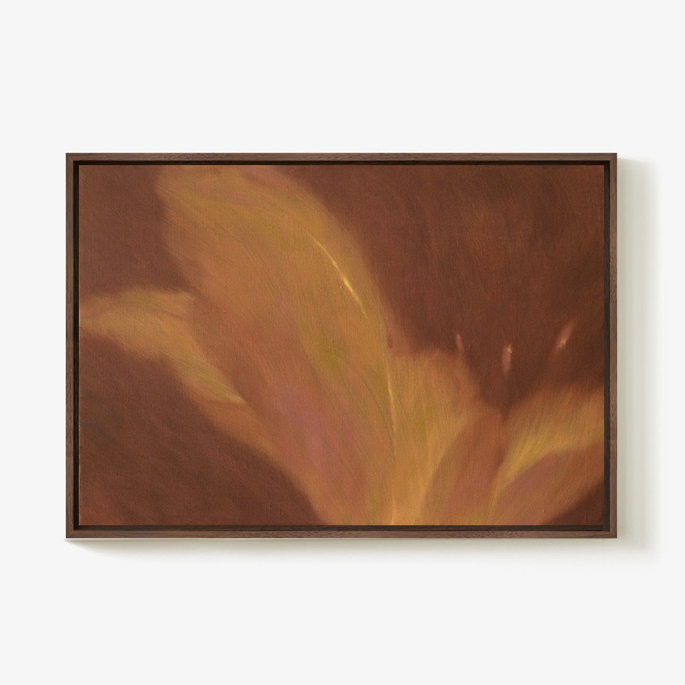 Garnet Flow abstract painting with sweeping strokes of golden yellow light pink and deep reddish-brown