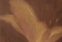 Detailed view of the oil painting Garnet Flow with visible canvas texture and soft brown color gradients
