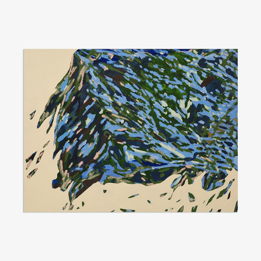 Abstract painting Loop and Lil Agree by Codie OConnor unframed featuring a swirling mass of blue and green on cream