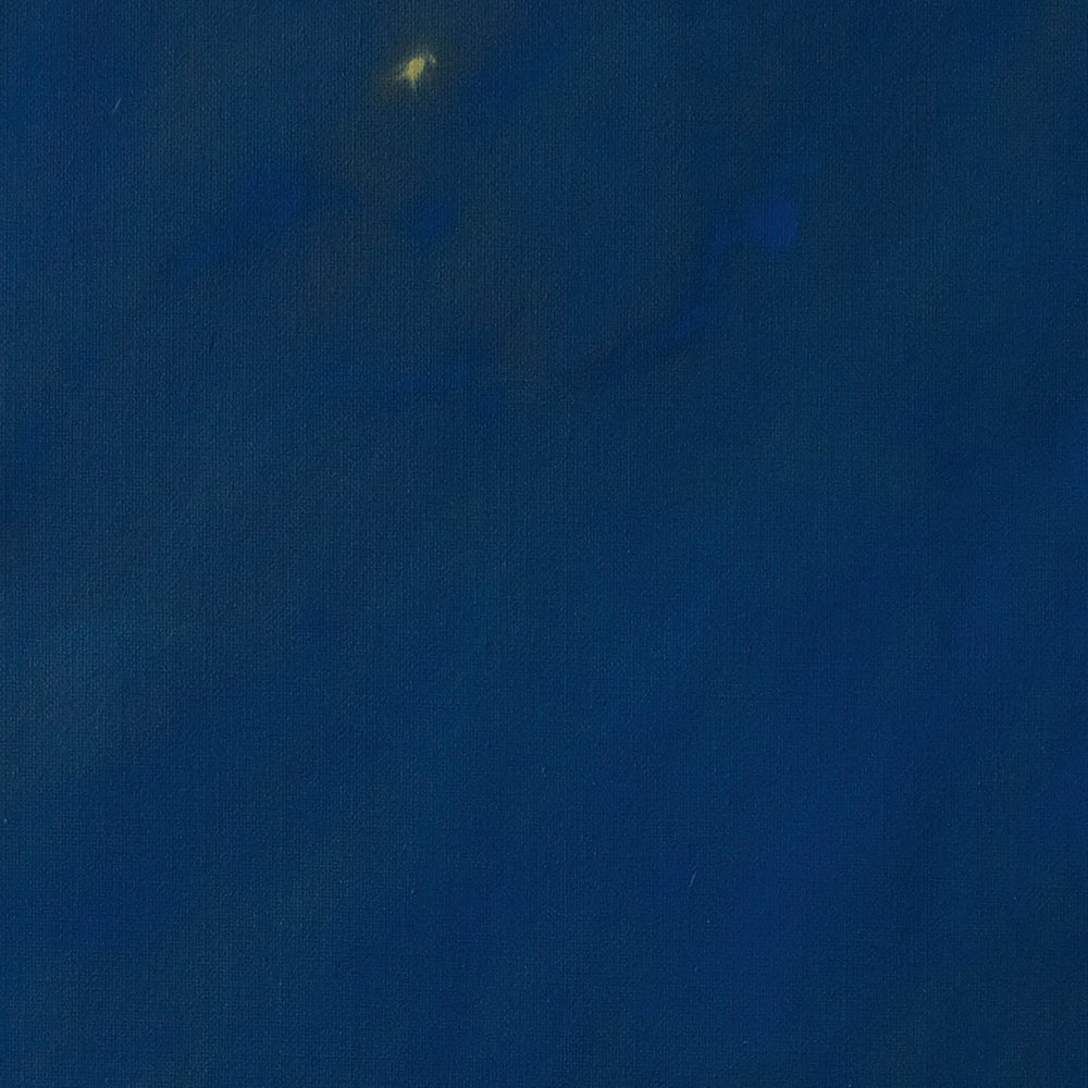 Close-up of the dark blue canvas showing faint textures and a small light reflection