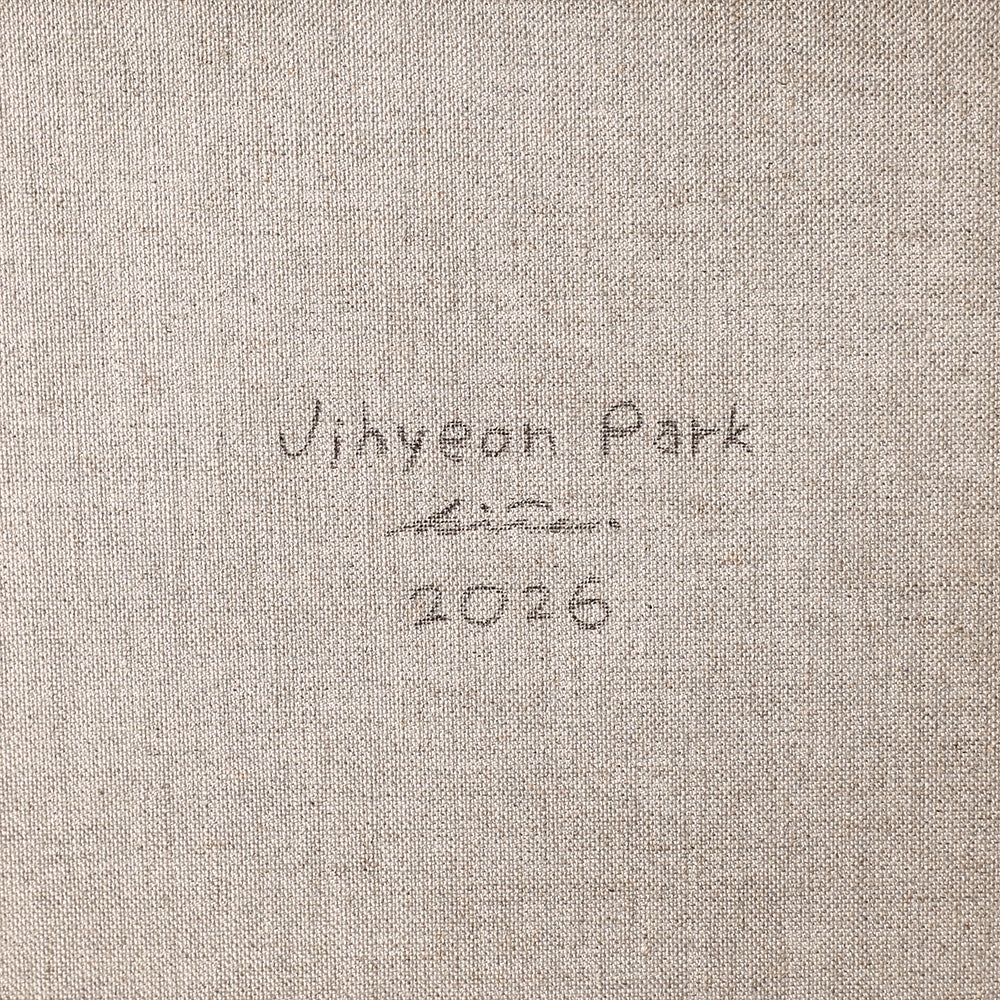 Close-up of Jihyeon Parks signature and the year 2026 on the back of a canvas