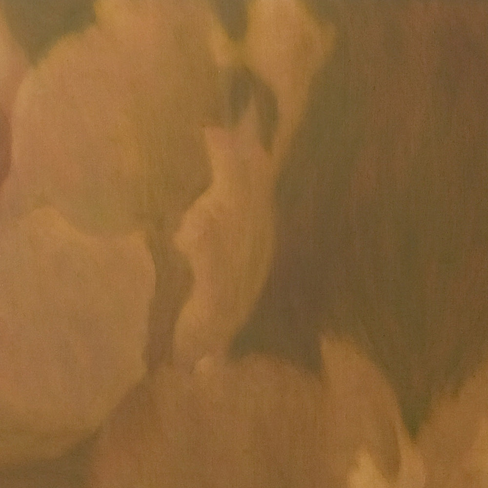 Detail of the khaki-colored flowers with subtle red and yellow accents