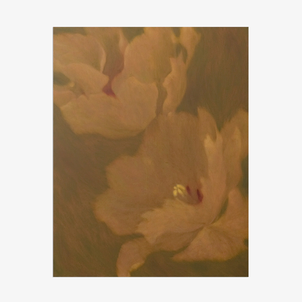 Close-up of the Still Life in Khaki painting showing brushstrokes and warm khaki tones