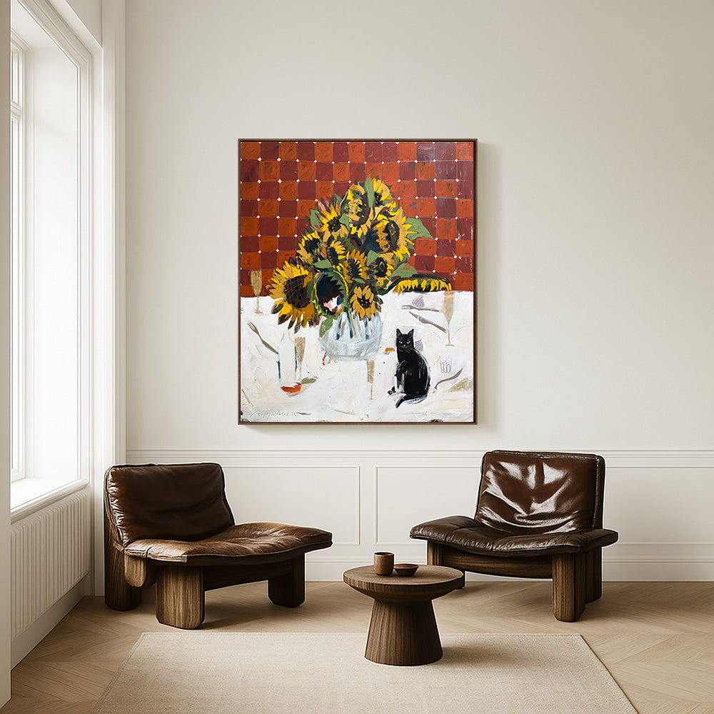 Sunflowers And The Cat