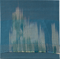 Textured square fabric wall piece in deep teal with a gradient effect and fine raised diagonal fiber detailing