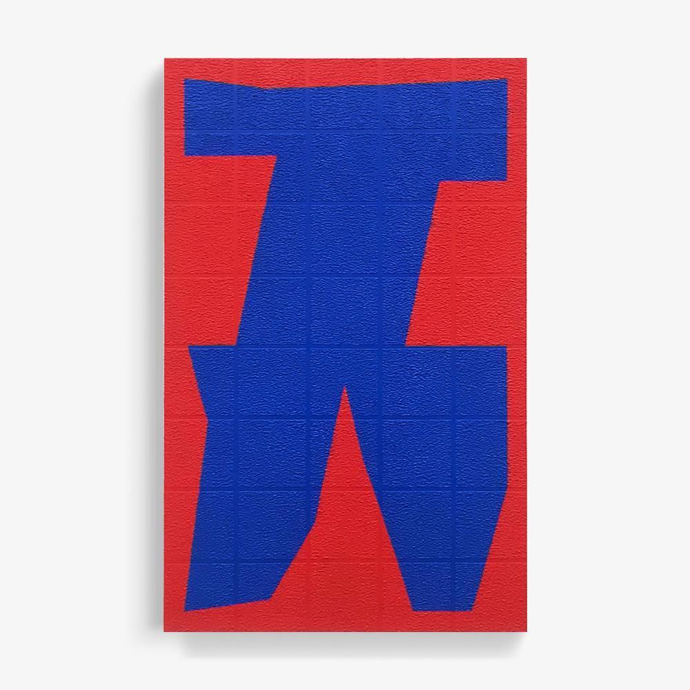 Grid IV Blue on Red, Painting  by  Grid IV Blue on Red Tappan